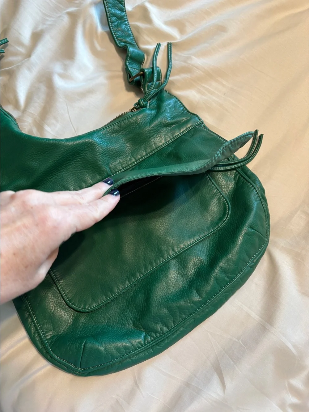 Emerald Green Faux Leather Slouchy Hobo Shoulder Bag